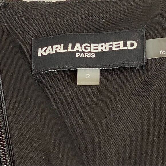 Karl Lagerfeld black with white trim V-neck bell sleeve dress size 2 - Picture 15 of 16